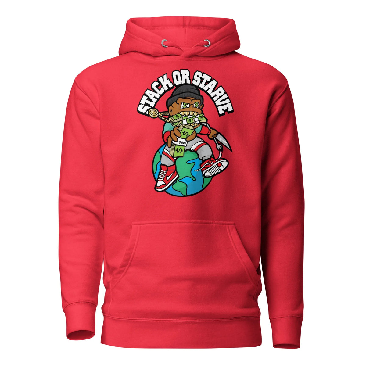 Stacks Stack or Starve Premium Hoodie Team Red Flat Mockup