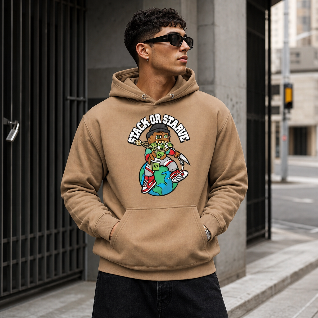 Stacks Stack or Starve Premium Hoodie Latte On-Model