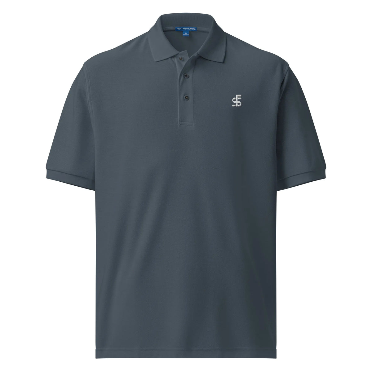 Stacks Signature Monogram Pique Polo Steel Grey Flat Mockup
