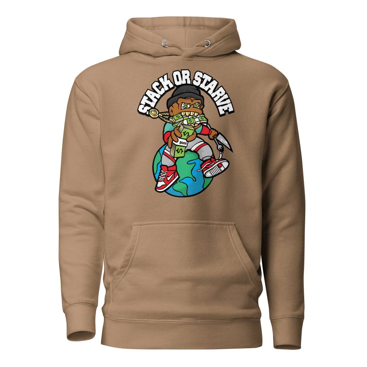 Stacks Stack or Starve Premium Hoodie Latte Flat Mockup