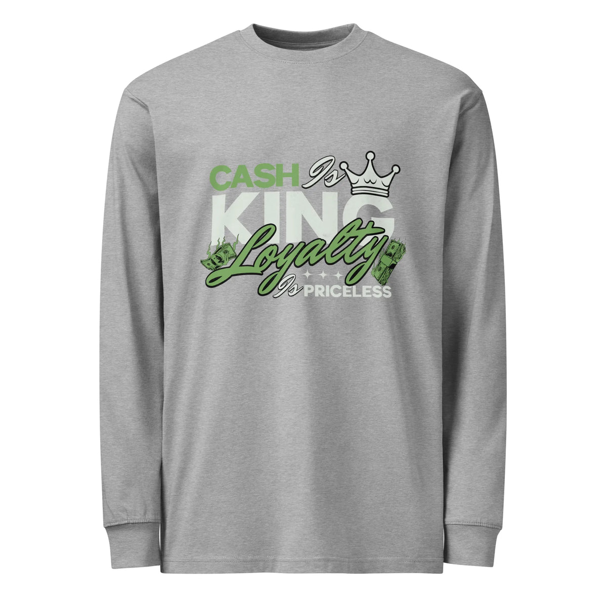 Stacks Cash Is King Carbon Grey Long Sleeve Front Mockup