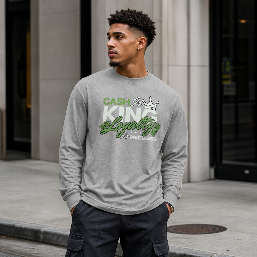 Stacks Cash Is King Carbon Grey Long Sleeve On-Model