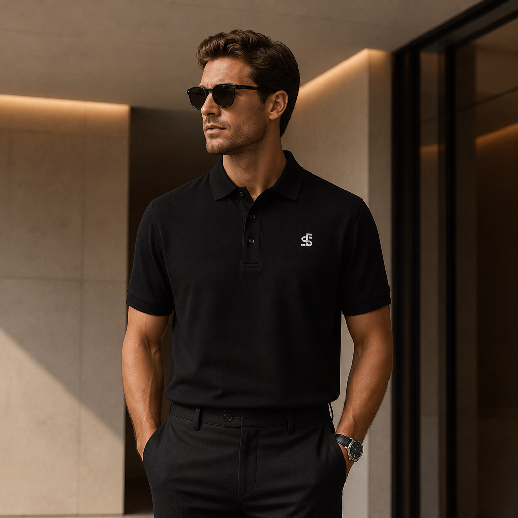 Stacks Signature Monogram Pique Polo On-Model Studio
