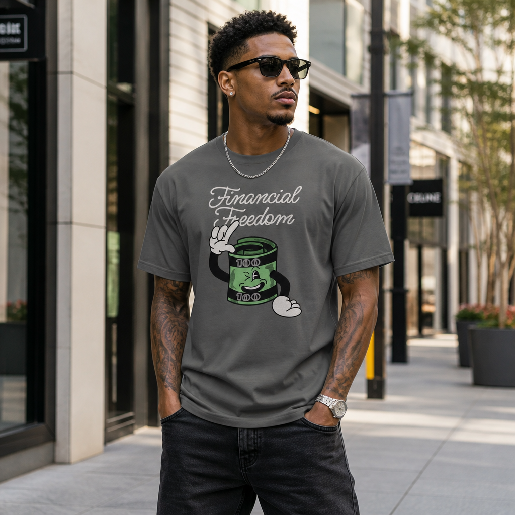 Stacks Financial Freedom T-Shirt Charcoal On-Model Lookbook