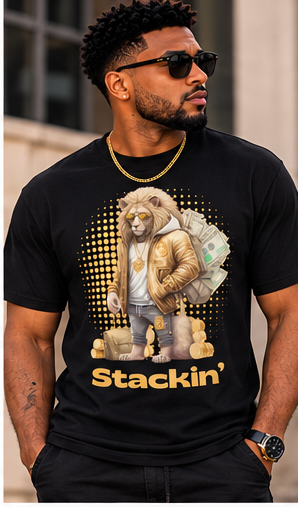 Stacks Fashions Stackin Lion T-shirt worn by lifestyle model 3
