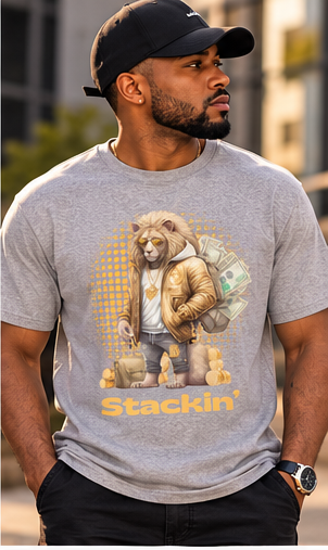 Stacks Fashions Stackin Lion T-shirt worn by lifestyle model 5